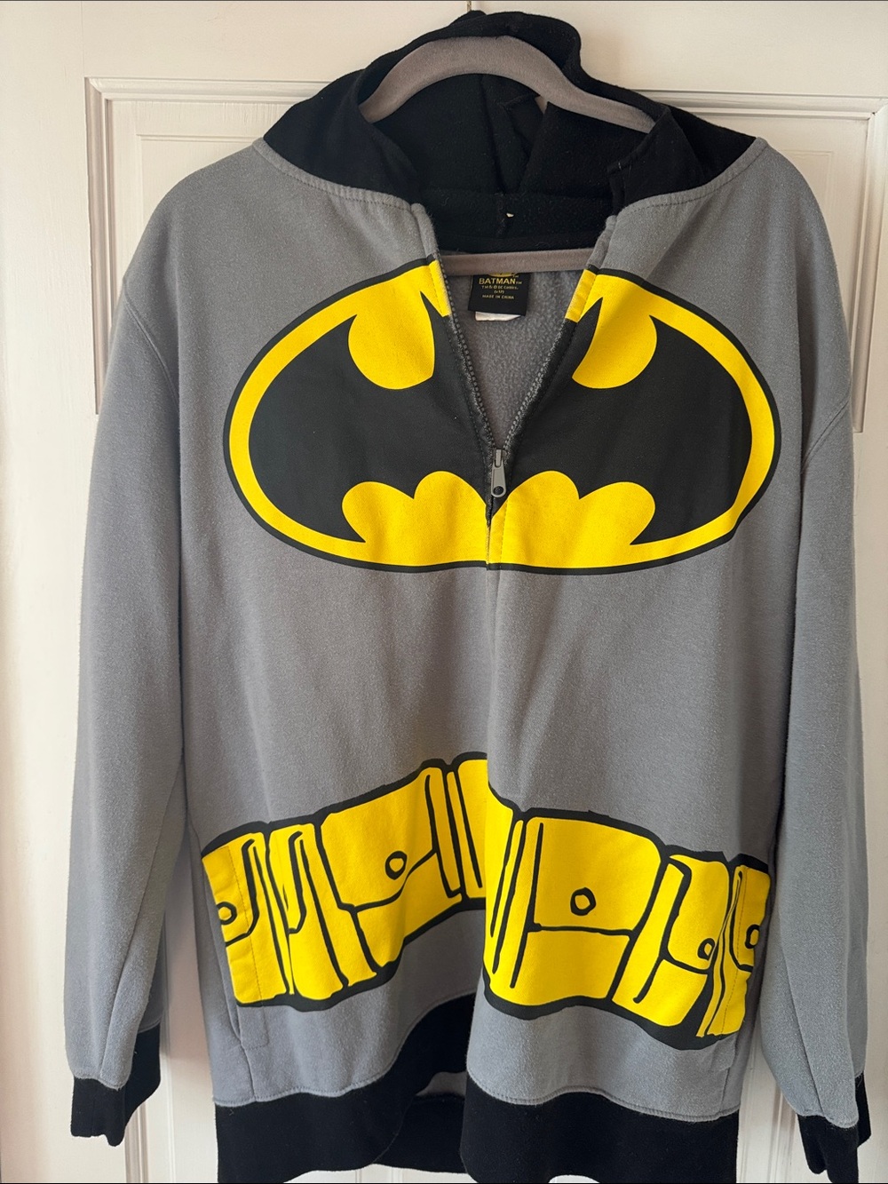 Batman Gray & Yellow Hooded Pullover Sweatshirt Costume-XL kids